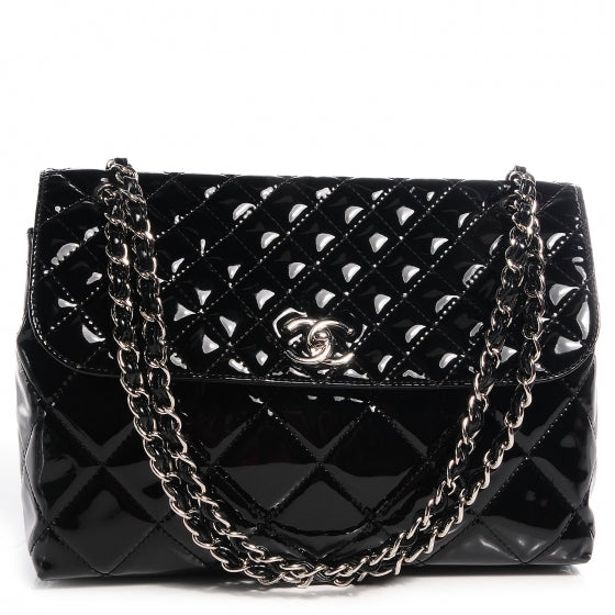 Vinyl Quilted In the Business Flap Bag Black