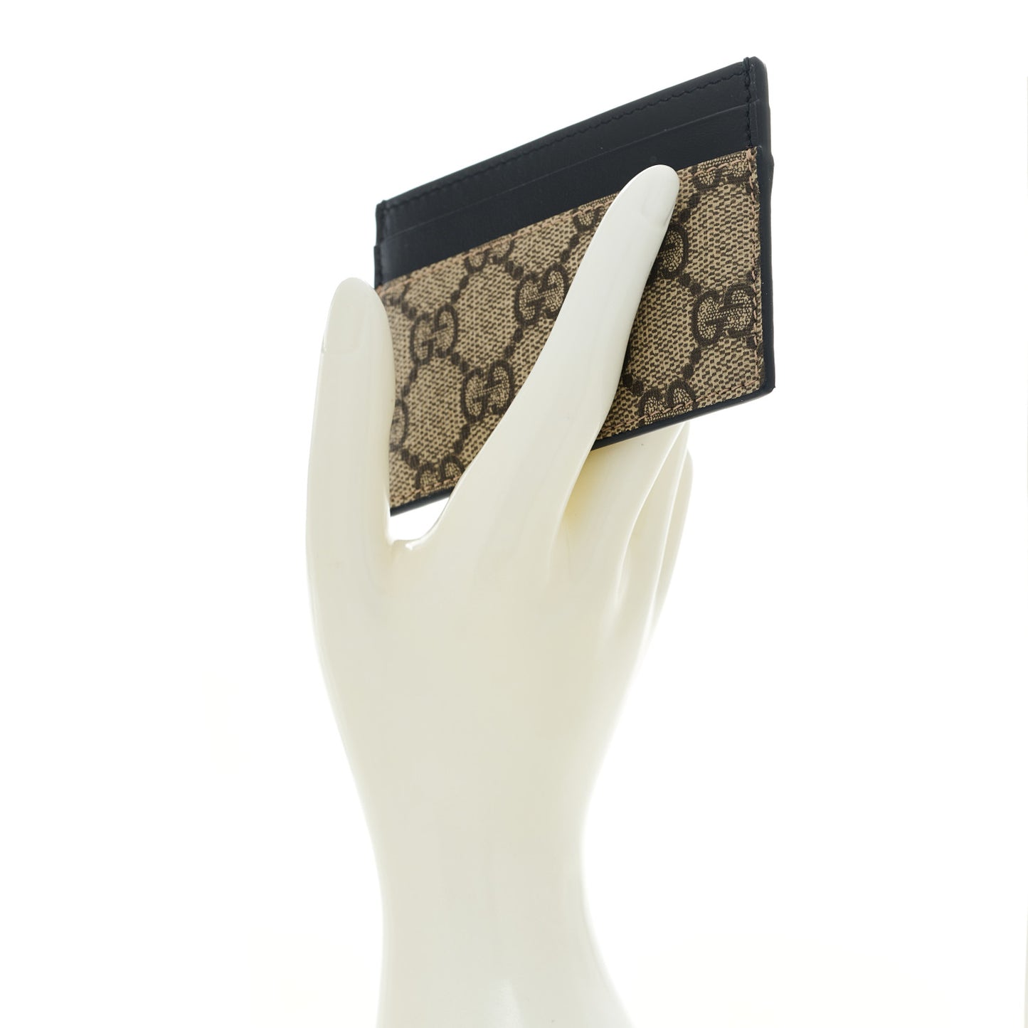 GG Supreme Monogram Calfskin Card Holder Beige Black