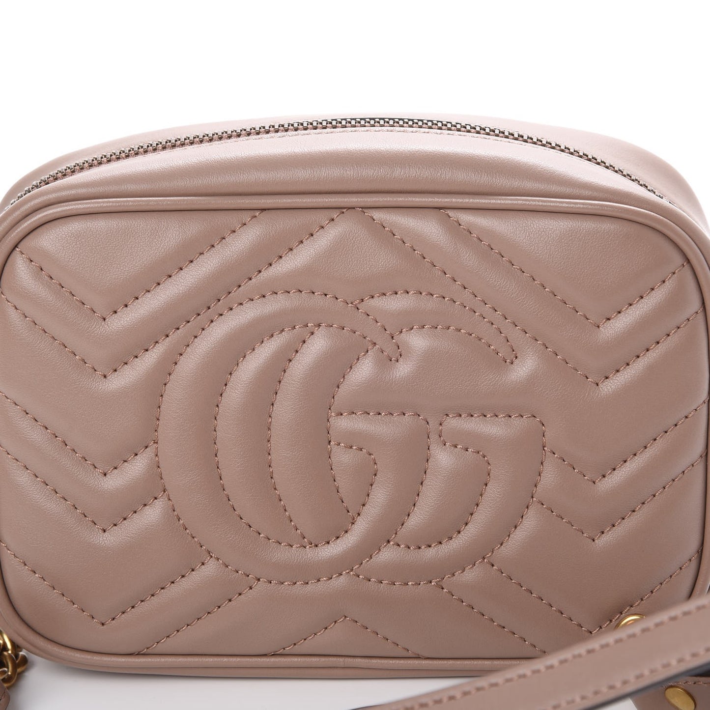 Calfskin Matelasse Mini GG Marmont Chain Shoulder Bag Nude