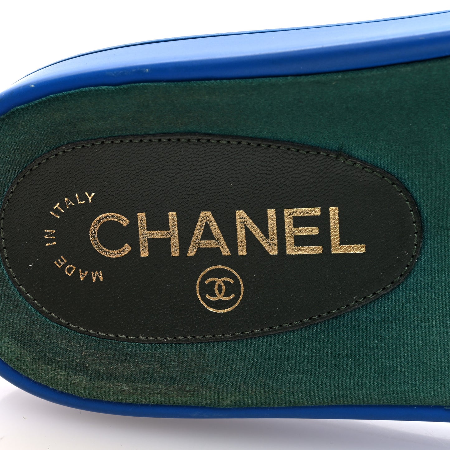 Satin Canvas Chain Slides Sandals Flats 40 Blue