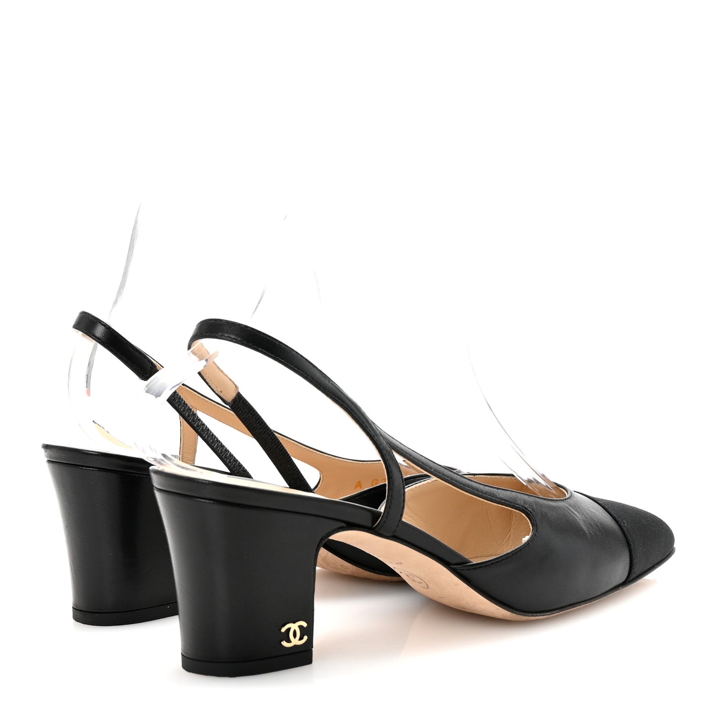 Goatskin Grosgrain Cap Toe CC Slingback Pumps 38 Black