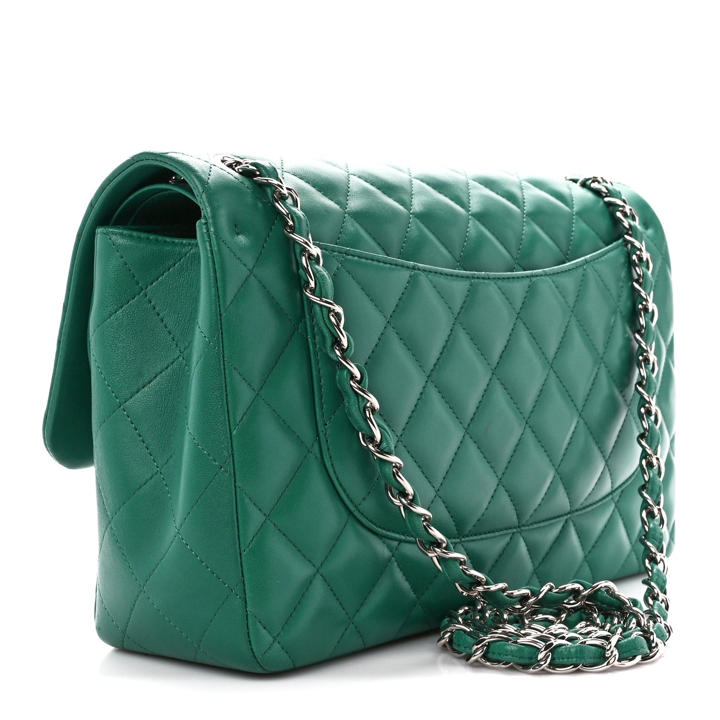 Lambskin Quilted Jumbo Double Flap Green