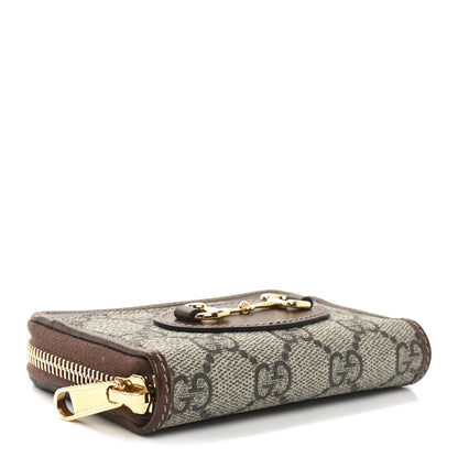 Gucci GG Supreme Monogram Azalea Calfskin Horsebit 1955 Zip Around ID Card Case Wallet Beige Ebony Brown Sugar 4 of 7