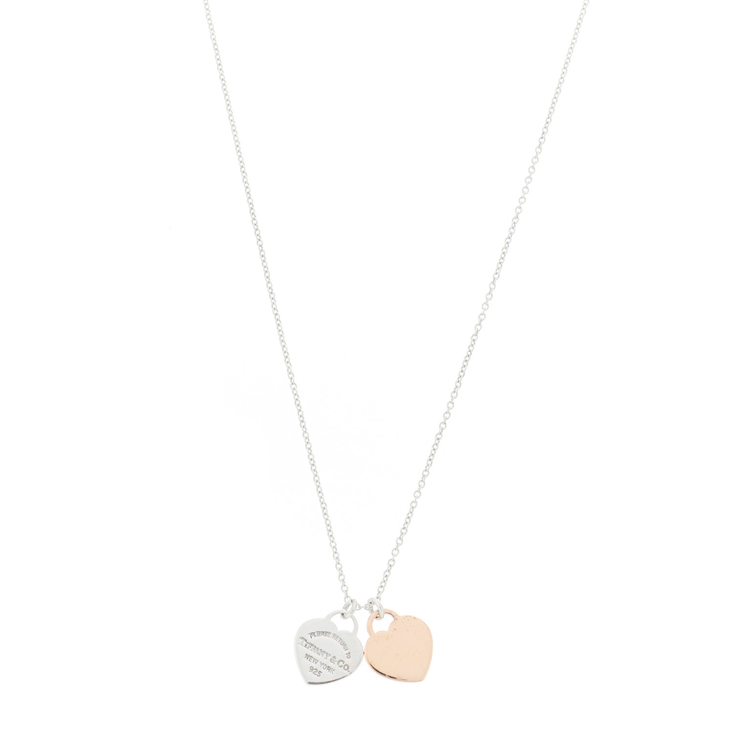 Tiffany Sterling Silver Rubedo Mini Return To Tiffany Double Heart Tag Pendant Necklace 1 of 6