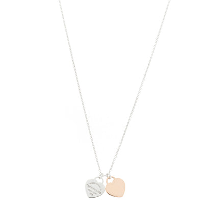 Tiffany Sterling Silver Rubedo Mini Return To Tiffany Double Heart Tag Pendant Necklace 1 of 6