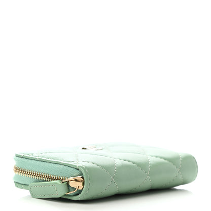 Chanel Lambskin Quilted Zip Around Coin Purse Wallet Light Green 4 of 7