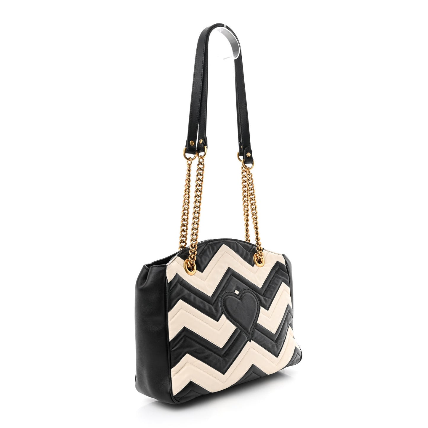Calfskin Matelasse Medium GG Marmont Open Top Shoulder Bag Black White