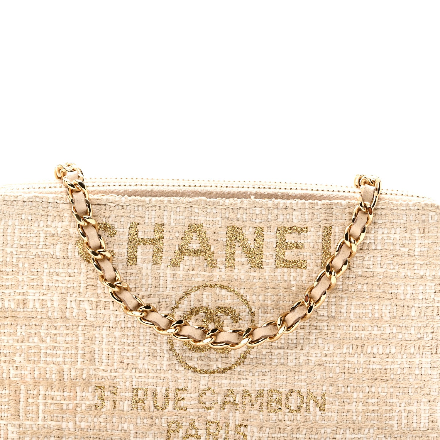 Chanel Canvas Small Deauville Clutch With Chain Light Beige 10 of 12