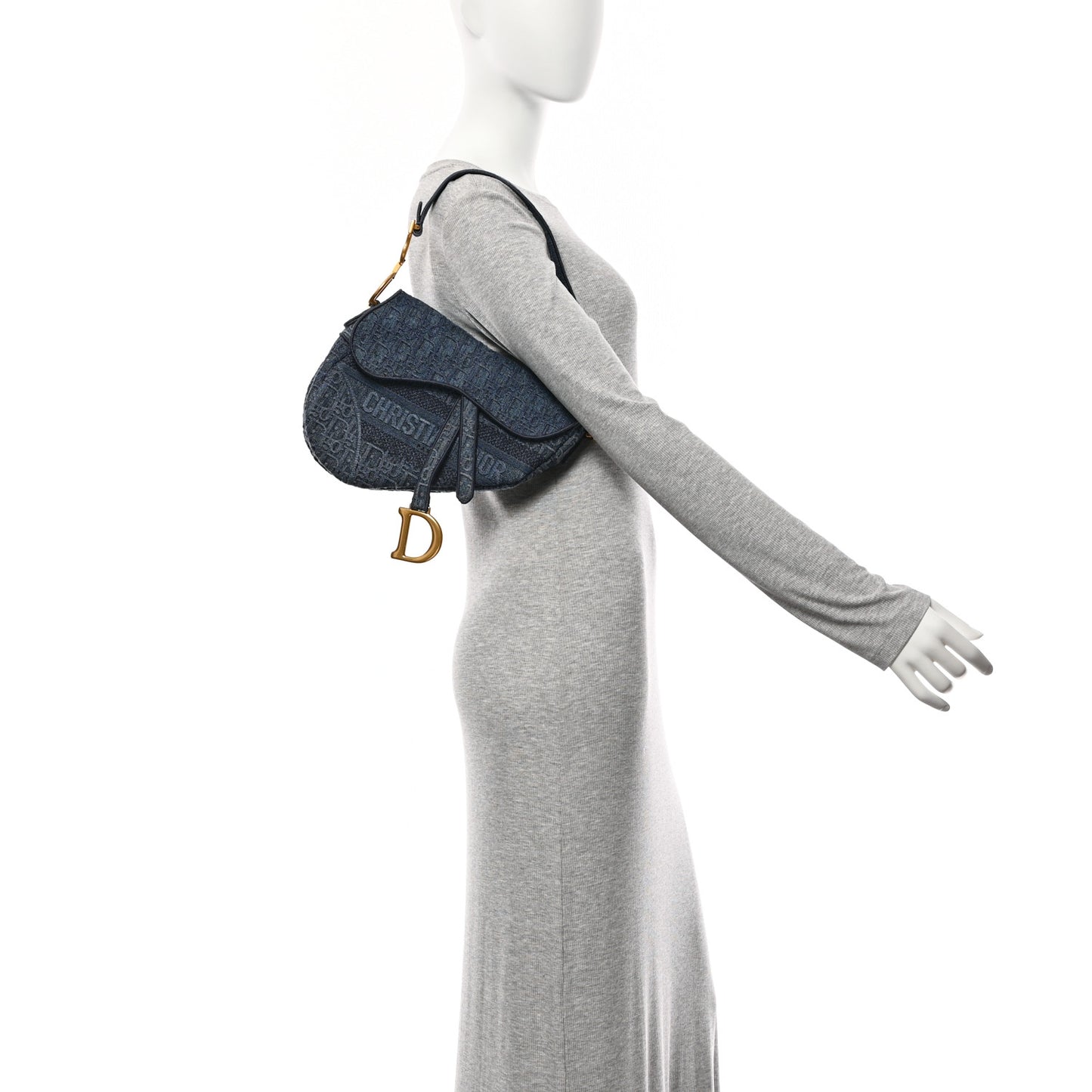 Oblique Embroidered Saddle Bag Denim Blue