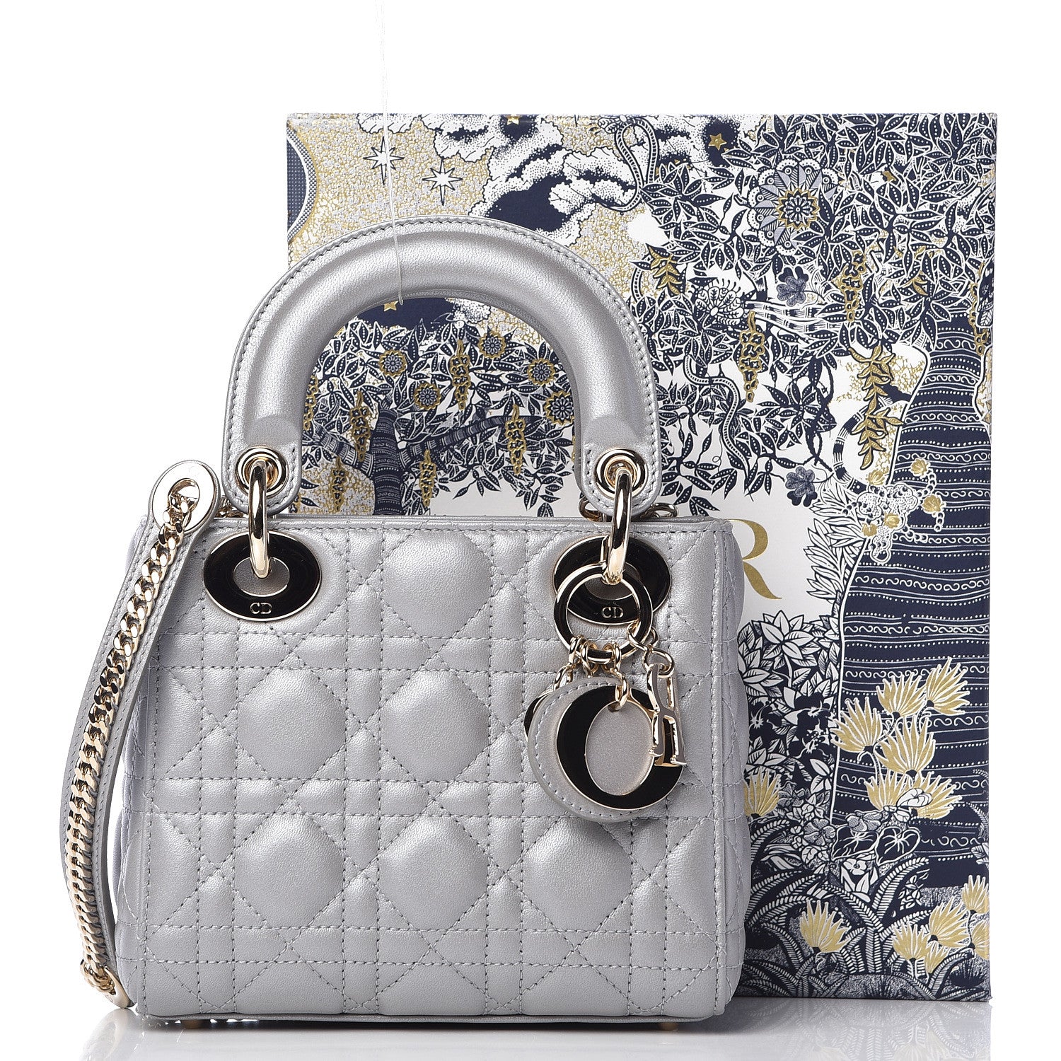 Christian Dior Metallic Lambskin Cannage Mini Lady Dior Grey 11 of 11