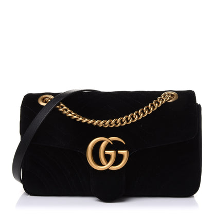 Gucci Velvet Matelasse Small GG Marmont Shoulder Bag Black 1 of 14
