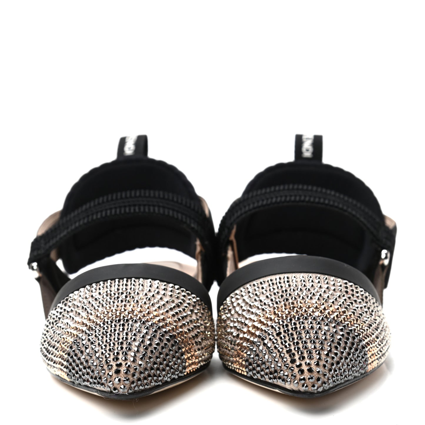 Satin Technical Mesh Crystal Embellished Colibri Slingback Ballerina Flats 36 Beige Black