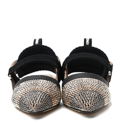 Fendi Satin Technical Mesh Crystal Embellished Colibri Slingback Ballerina Flats 36 Beige Black 2 of 8