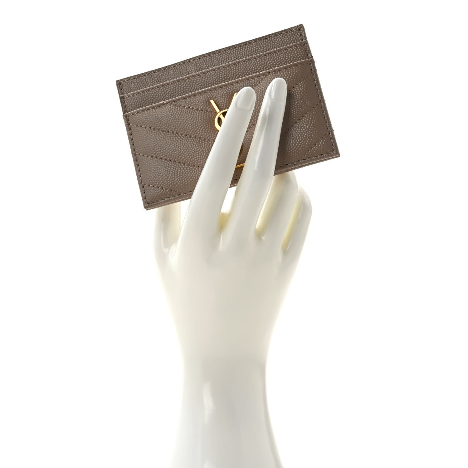 Saint Laurent Grain De Poudre Matelasse Chevron Monogram Credit Card Case Cork 2 of 6