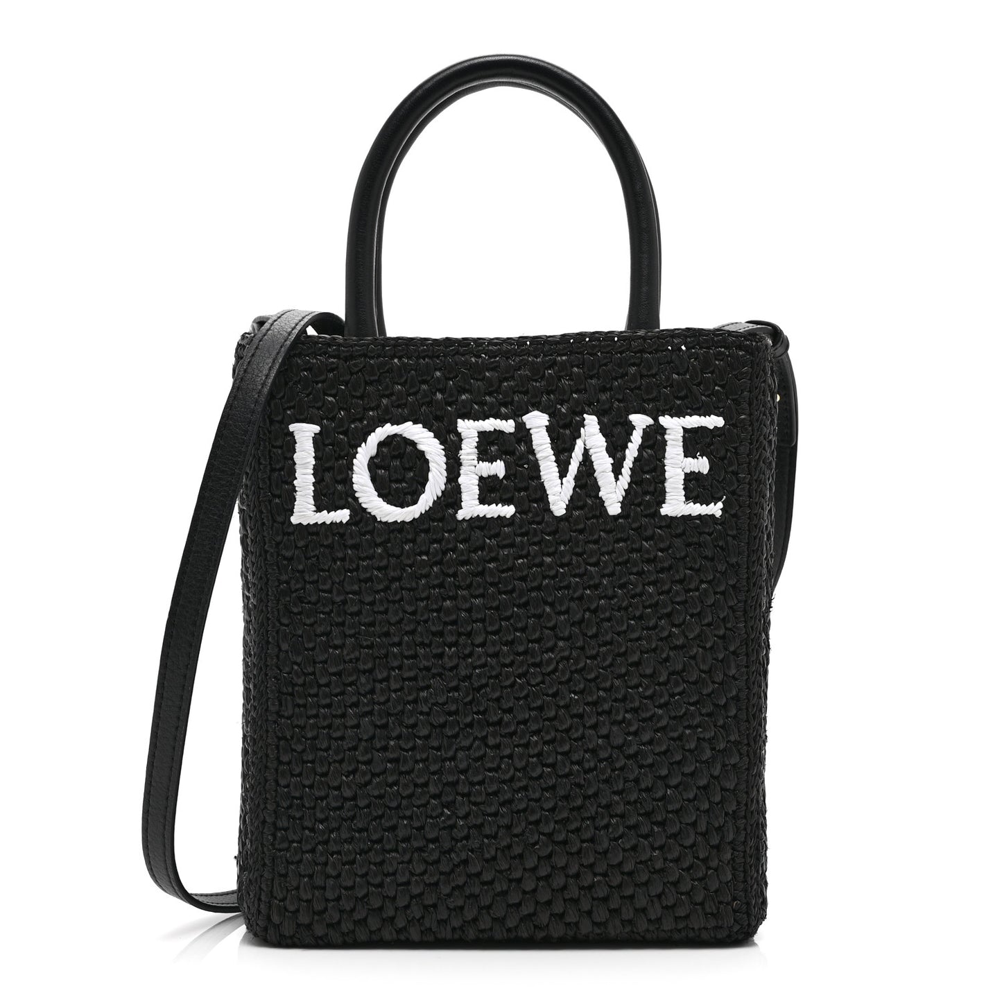 Raffia Calfskin Standard A5 Tote Bag Black White