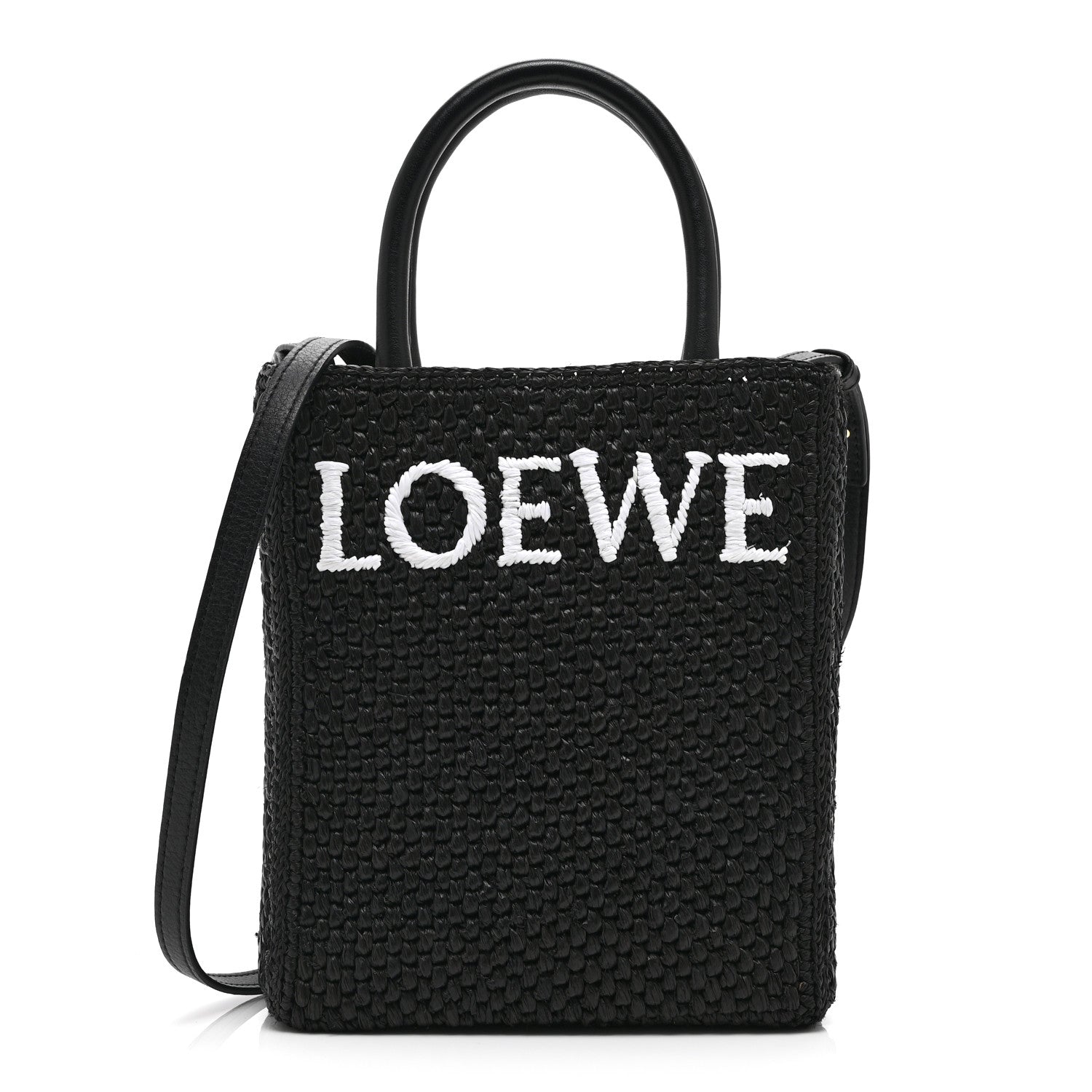 Loewe Raffia Calfskin Standard A5 Tote Bag Black White 1 of 9