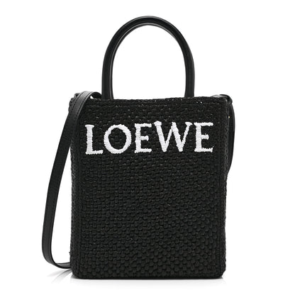 Loewe Raffia Calfskin Standard A5 Tote Bag Black White 1 of 9