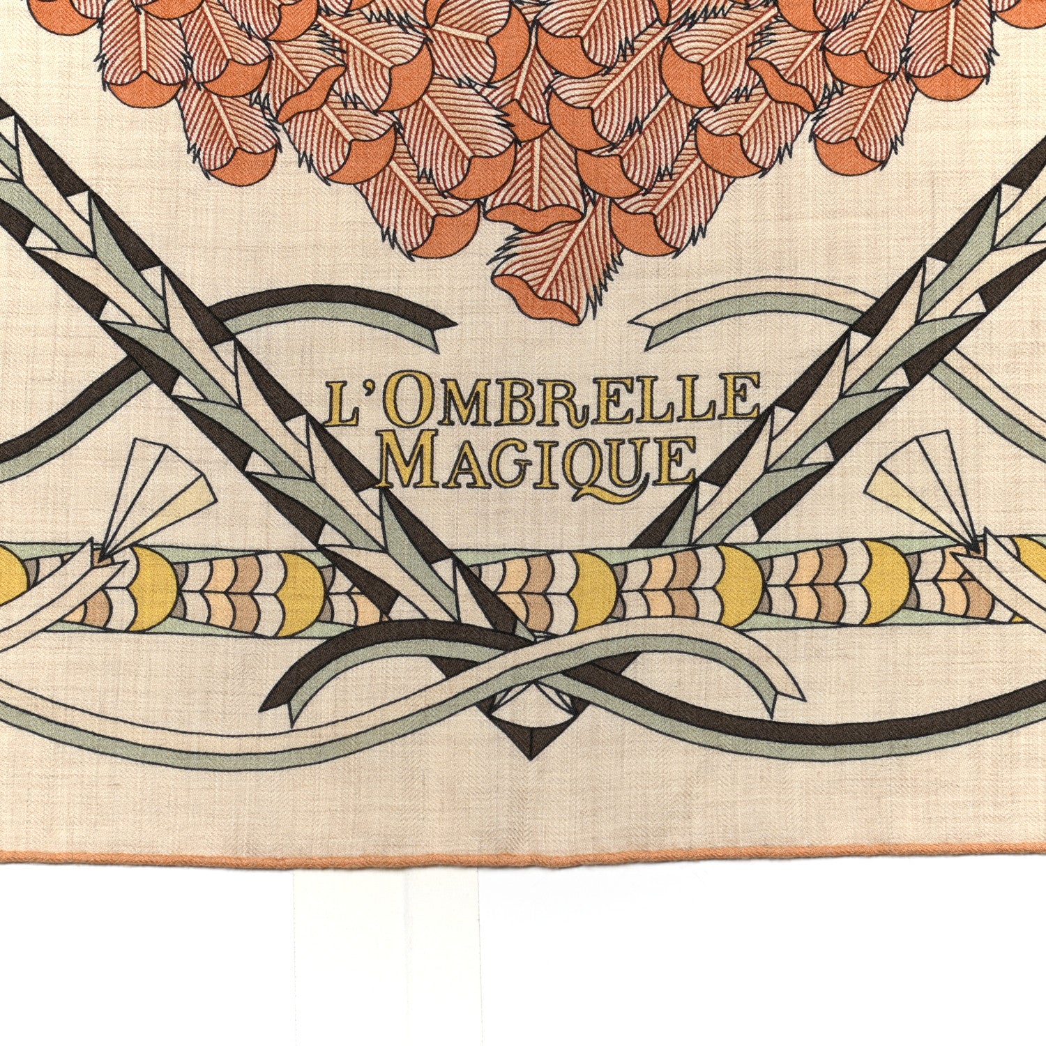 Hermes Cashmere Silk L'Ombrelle Magique Shawl 140 Naturel Vert D'Eau 5 of 7