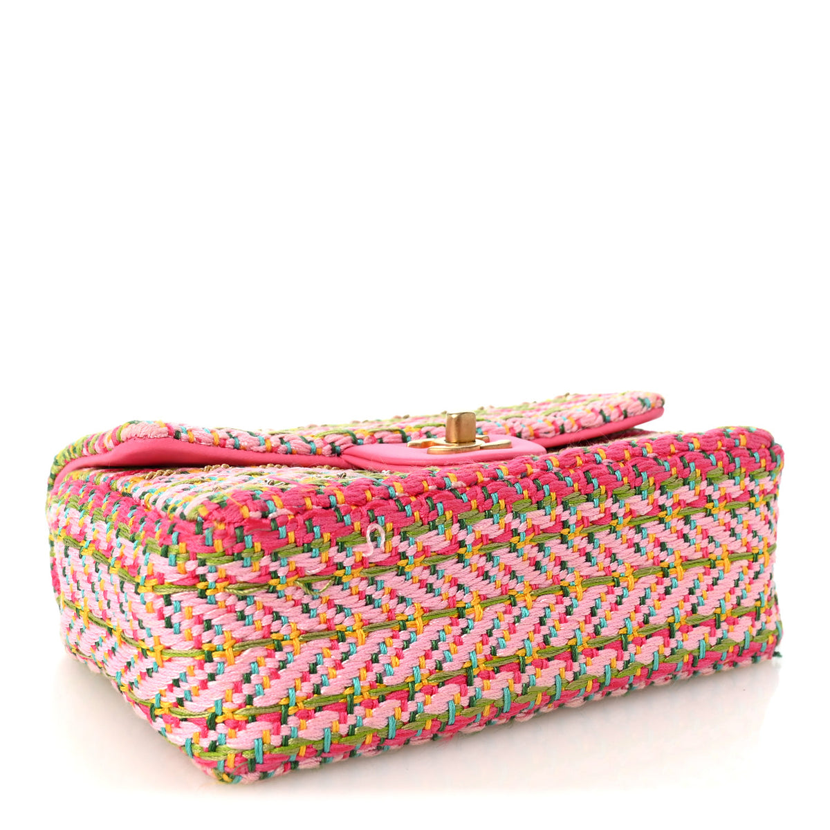 Chanel Cotton Mixed Fibers Woven Mini Rectangular Flap Pink Green 4 of 12