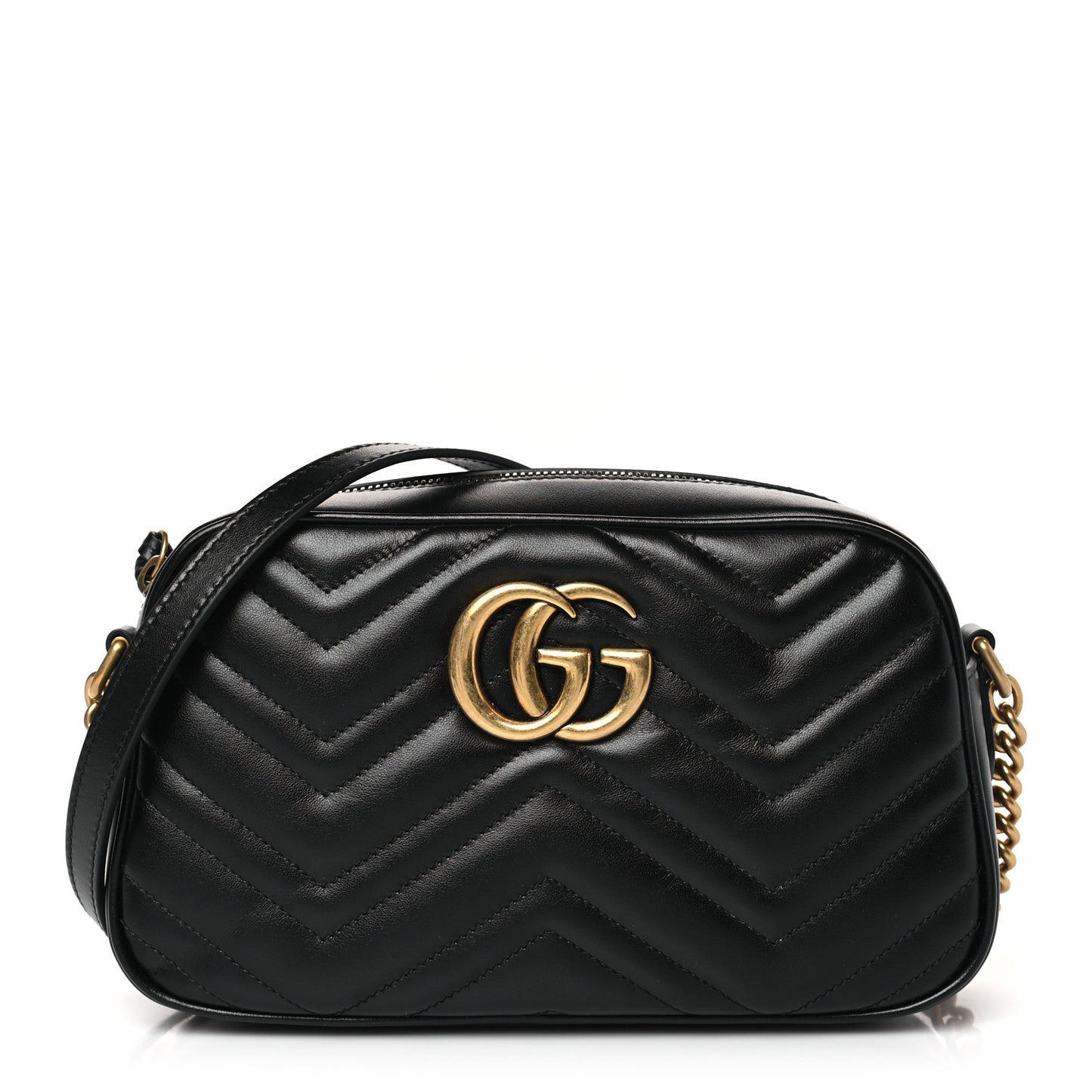 Calfskin Matelasse Small GG Marmont Chain Shoulder Bag Black
