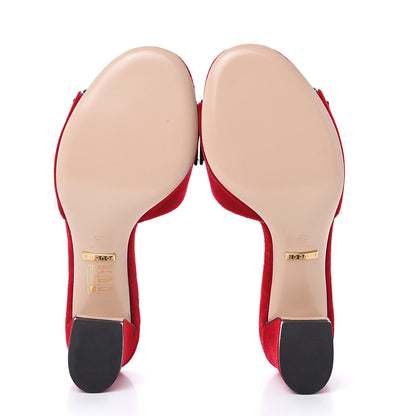 Gucci Velvet Etoile Pearl Embellished Mid Heel Slide Sandals 35 Black Hibiscus Red Blue Agata 6 of 9