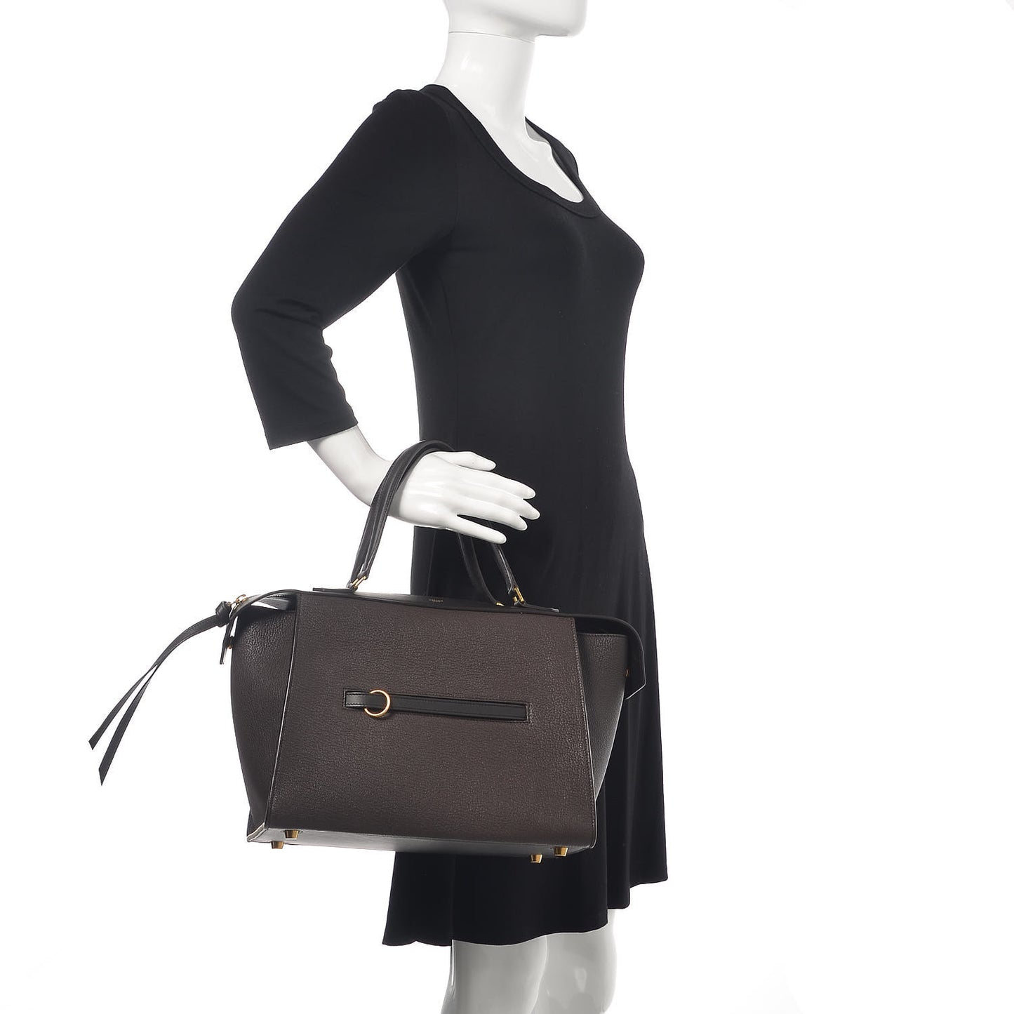 Goatskin Smooth Calfskin Small Ring Bag Dark Taupe