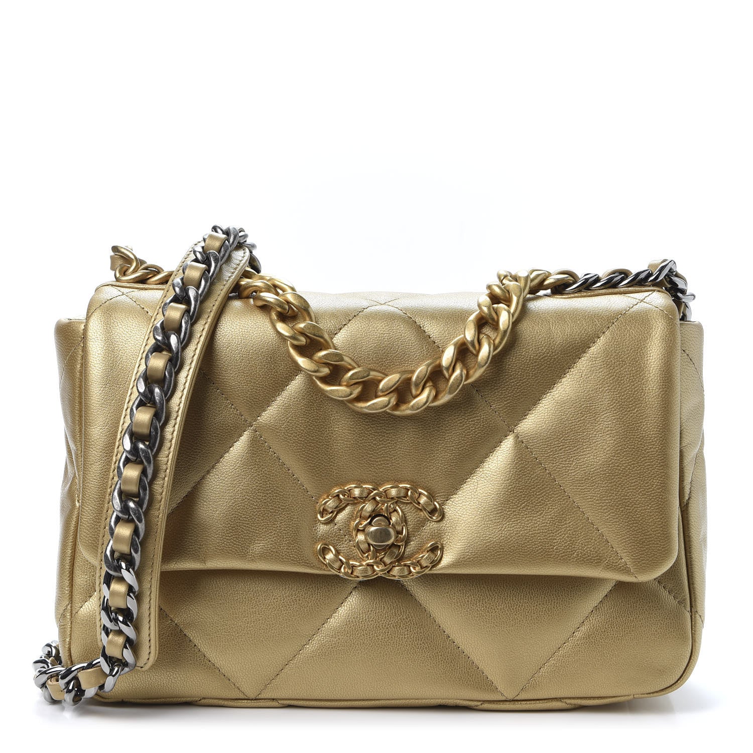 Chanel Metallic Goatskin Quilted Medium 19 Flap Gold 1 of 10