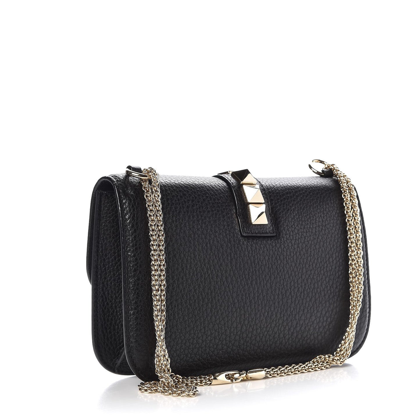 Pebbled Calfskin Medium Glam Lock Rockstud Flap Black