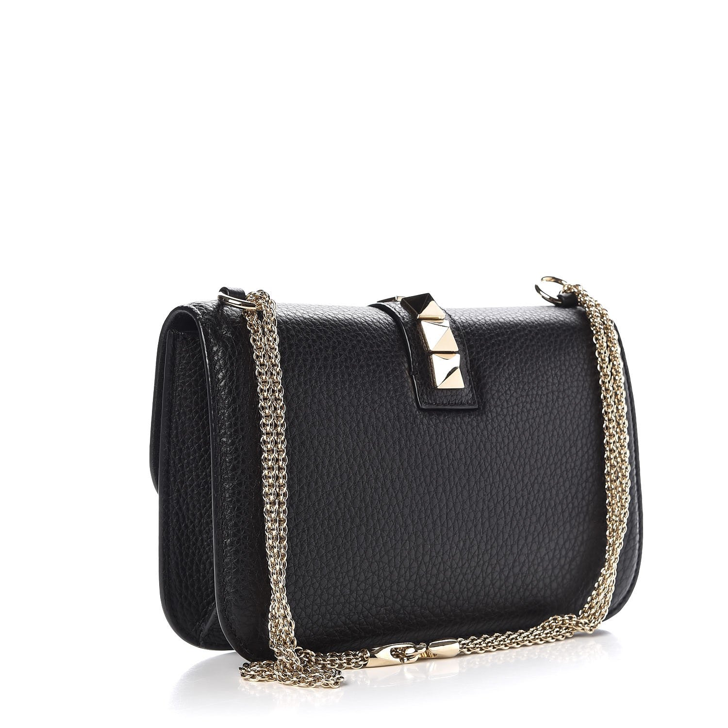 Valentino Garavani Pebbled Calfskin Medium Glam Lock Rockstud Flap Black 3 of 6