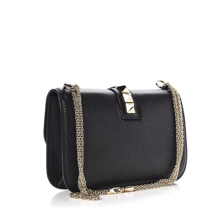 Valentino Garavani Pebbled Calfskin Medium Glam Lock Rockstud Flap Black 3 of 6