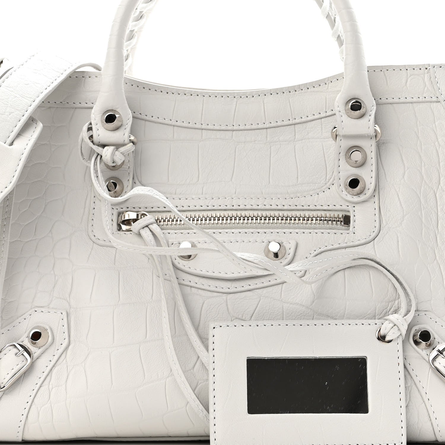 Balenciaga Matte Supple Lambskin Crocodile Embossed Classic Silver Hardware S City White 8 of 10