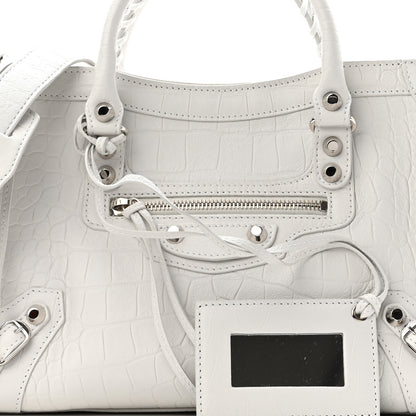 Balenciaga Matte Supple Lambskin Crocodile Embossed Classic Silver Hardware S City White 8 of 10