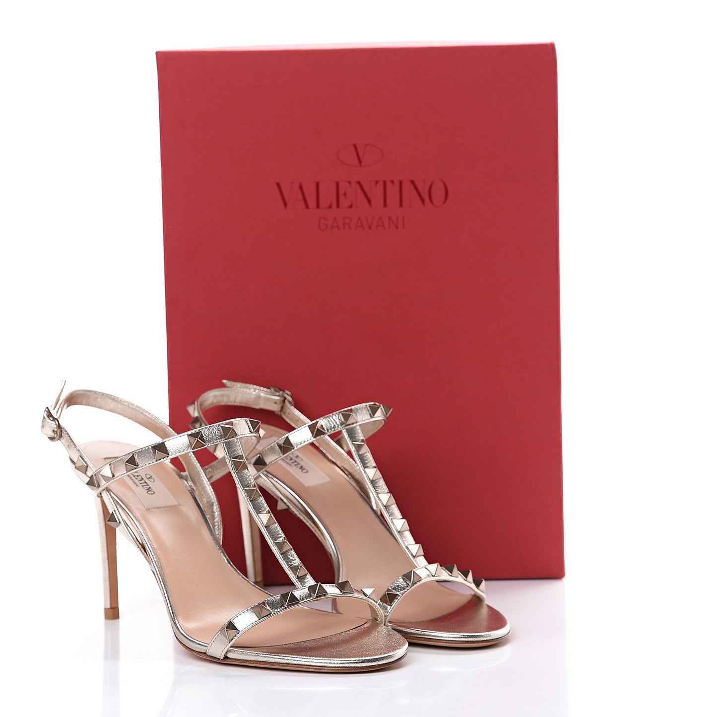 Metallic Nappa Rockstud T-Strap Slingback 85mm Sandals 39 Skin