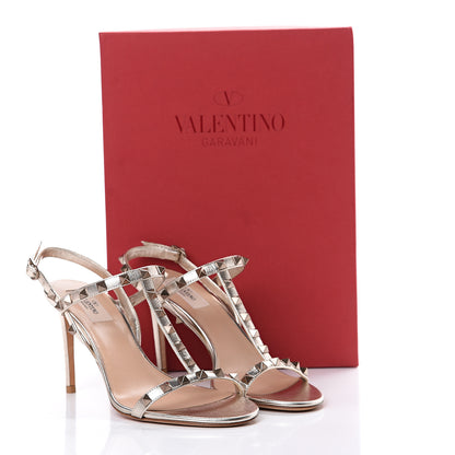 Valentino Garavani Metallic Nappa Rockstud T-Strap Slingback 85mm Sandals 39 Skin 8 of 8