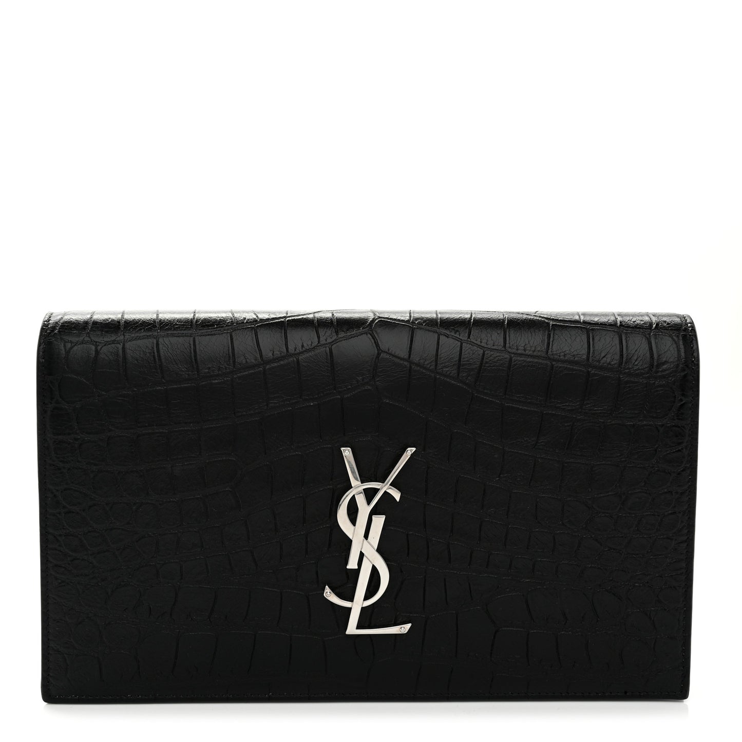 Calfskin Crocodile Embossed Classic Kate Monogram Clutch Black