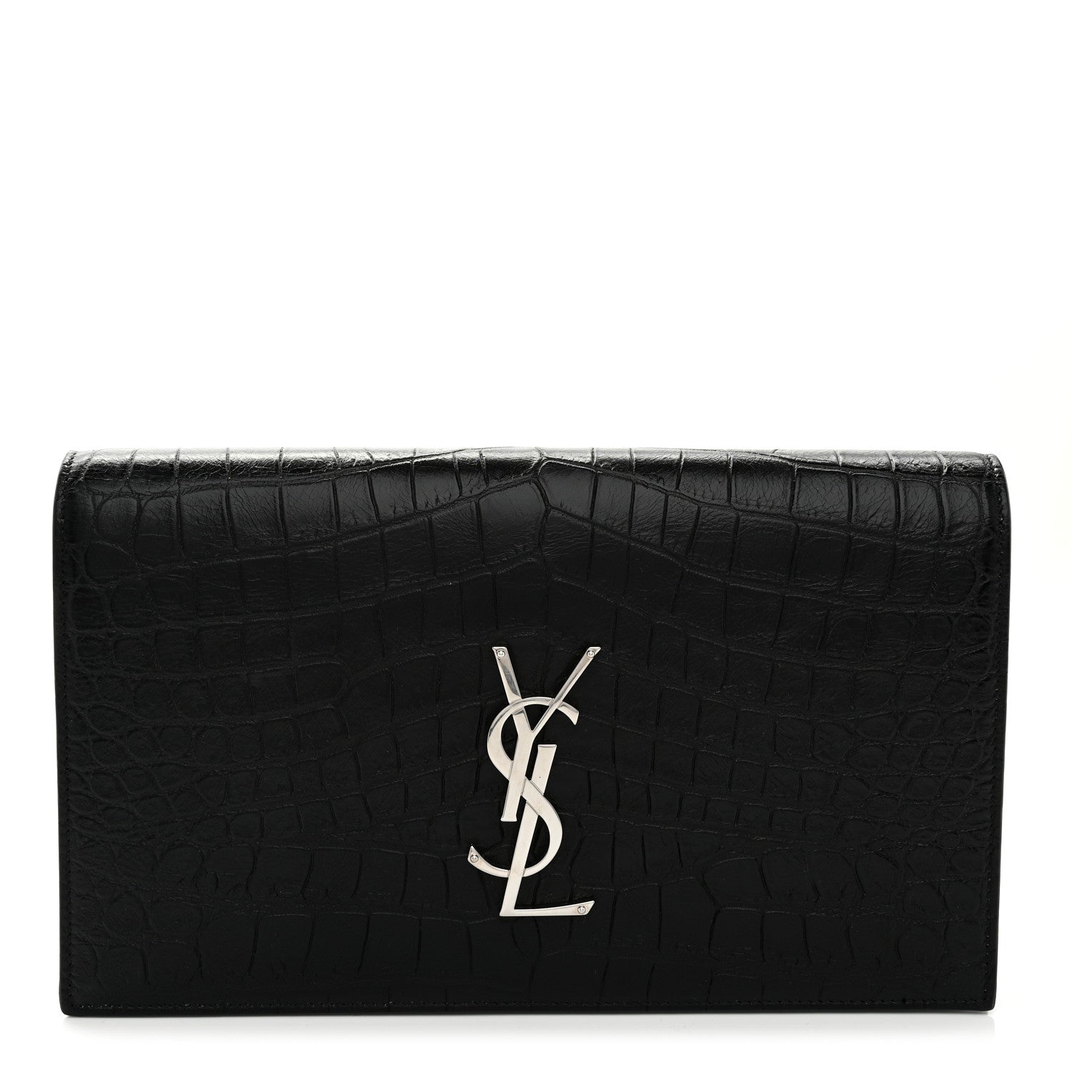 Saint Laurent Calfskin Crocodile Embossed Classic Kate Monogram Clutch Black 1 of 8