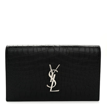 Saint Laurent Calfskin Crocodile Embossed Classic Kate Monogram Clutch Black 1 of 8