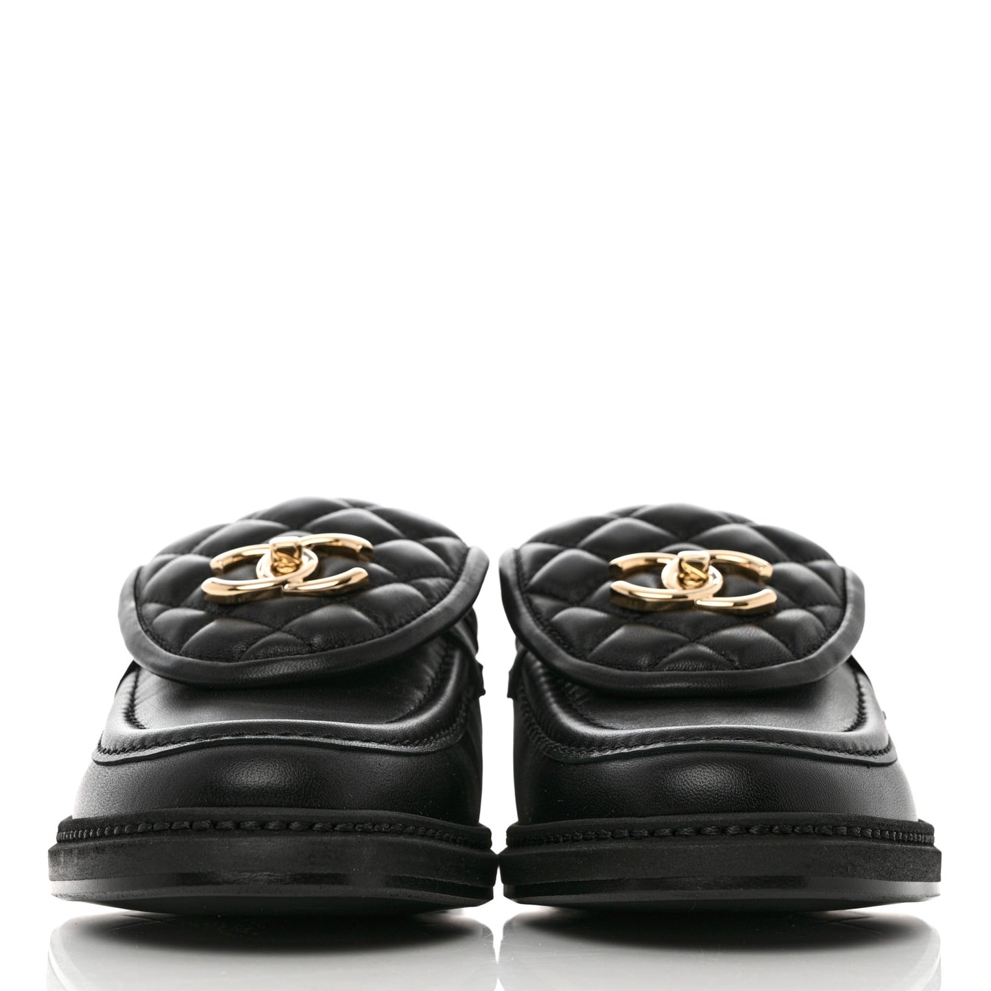 Lambskin Quilted CC Turnlock Loafers 38 Black