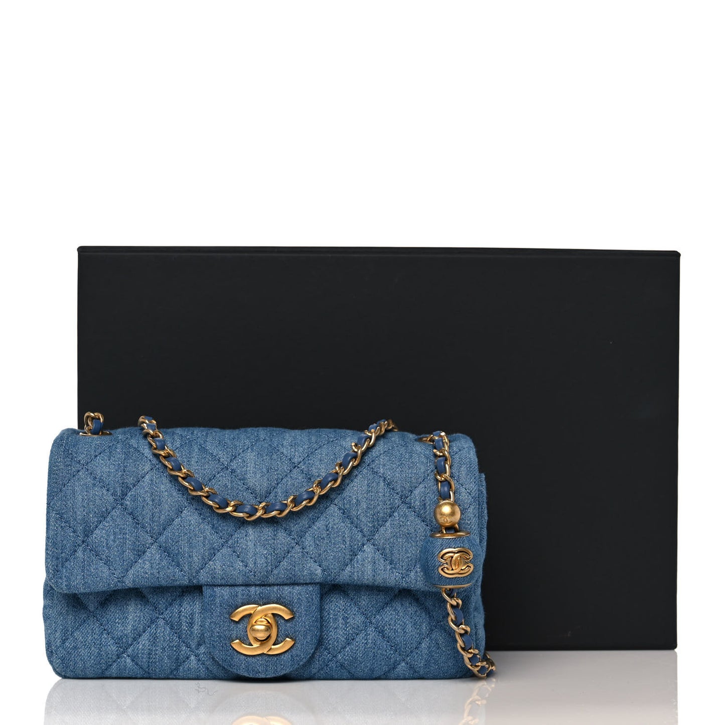 Denim Quilted Mini Pearl Crush Rectangular Flap Blue