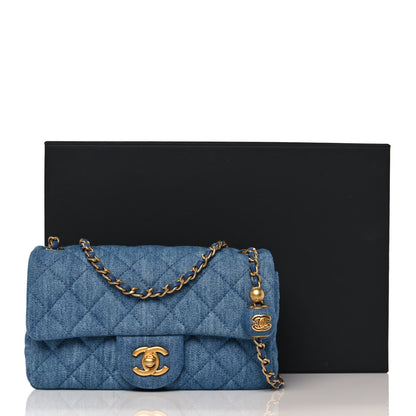 Chanel Denim Quilted Mini Pearl Crush Rectangular Flap Blue 10 of 10