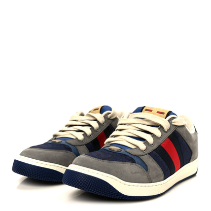 Gucci Suede GG Monogram Calfskin Web Mens Screener Sneakers 9 Grey Blue Red 4 of 10
