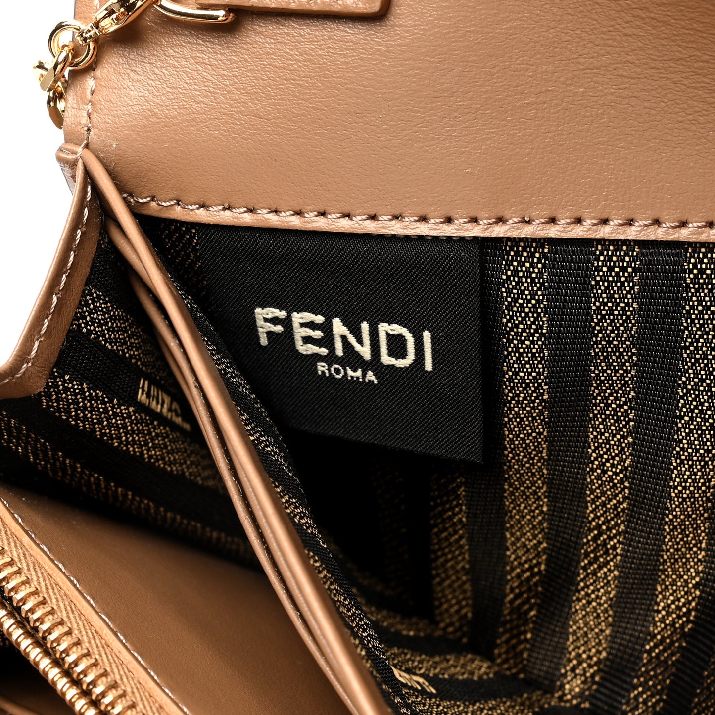 Fabric Jacquard FF 1974 Continental Wallet On Chain Tobacco Moro