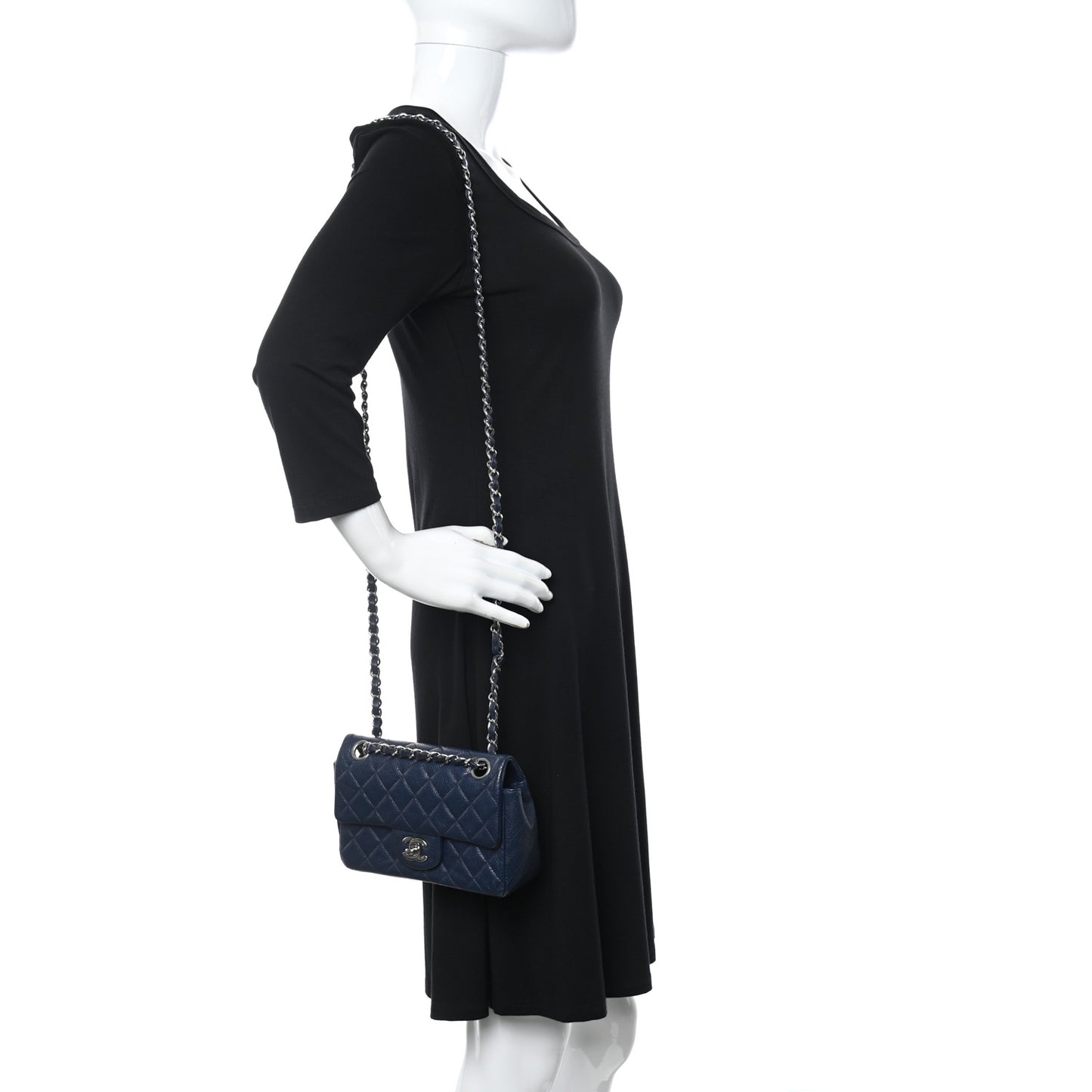 Caviar Quilted Mini Rectangular Flap Navy
