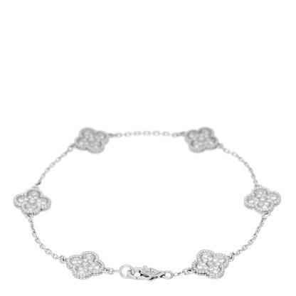 Van Cleef & Arpels 18K White Gold Diamond 6 Motifs Sweet Alhambra Bracelet 2 of 5