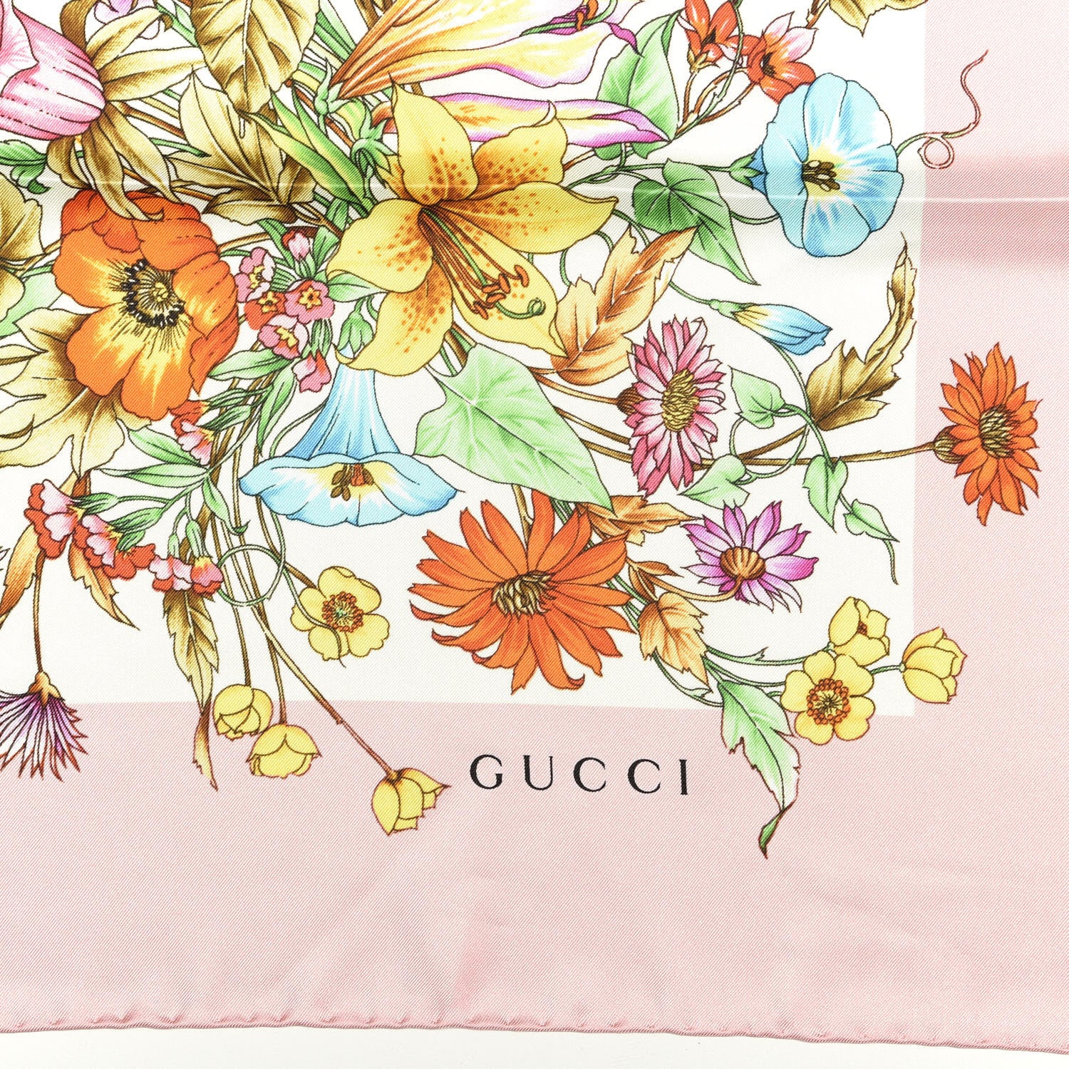 Gucci Silk Twill Eighties Bouquet Square Scarf Pink Ivory 2 of 4