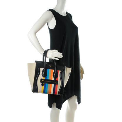 Celine Smooth Calfskin Striped Canvas Micro Luggage Multicolor 2 of 6