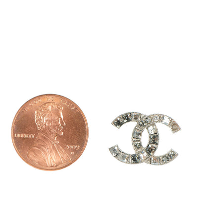 Chanel Baguette Crystal CC Earrings Silver Grey 2 of 6