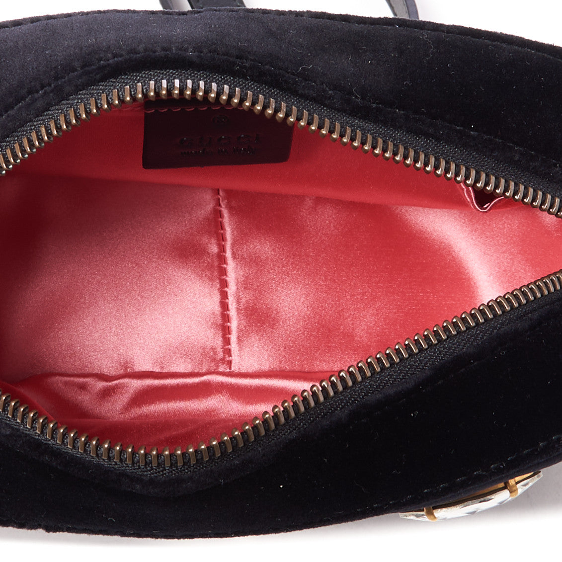 Velvet Matelasse Marquise Crystals Mini GG Marmont Chain Shoulder Bag Black