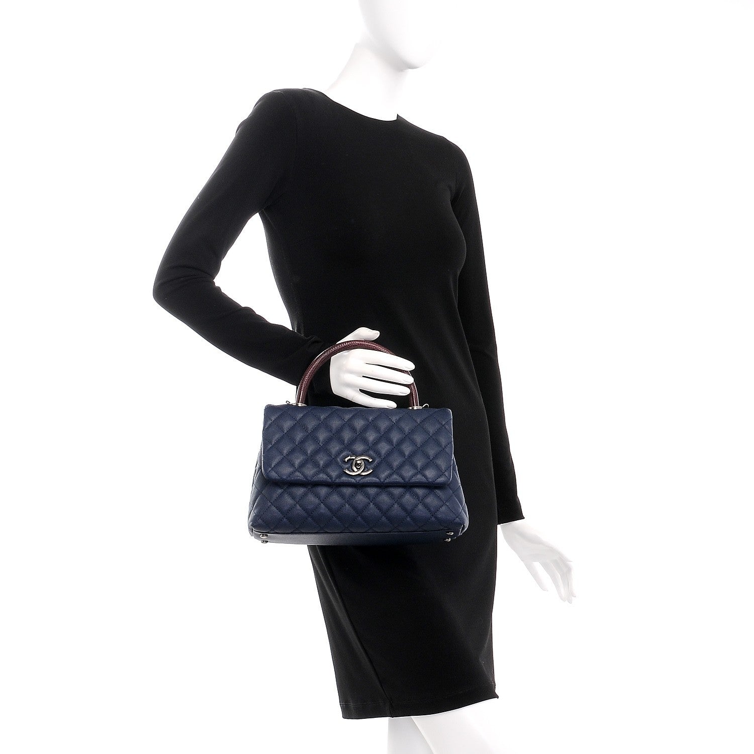Chanel Caviar Lizard Quilted Small Coco Handle Flap Navy 3 of 8