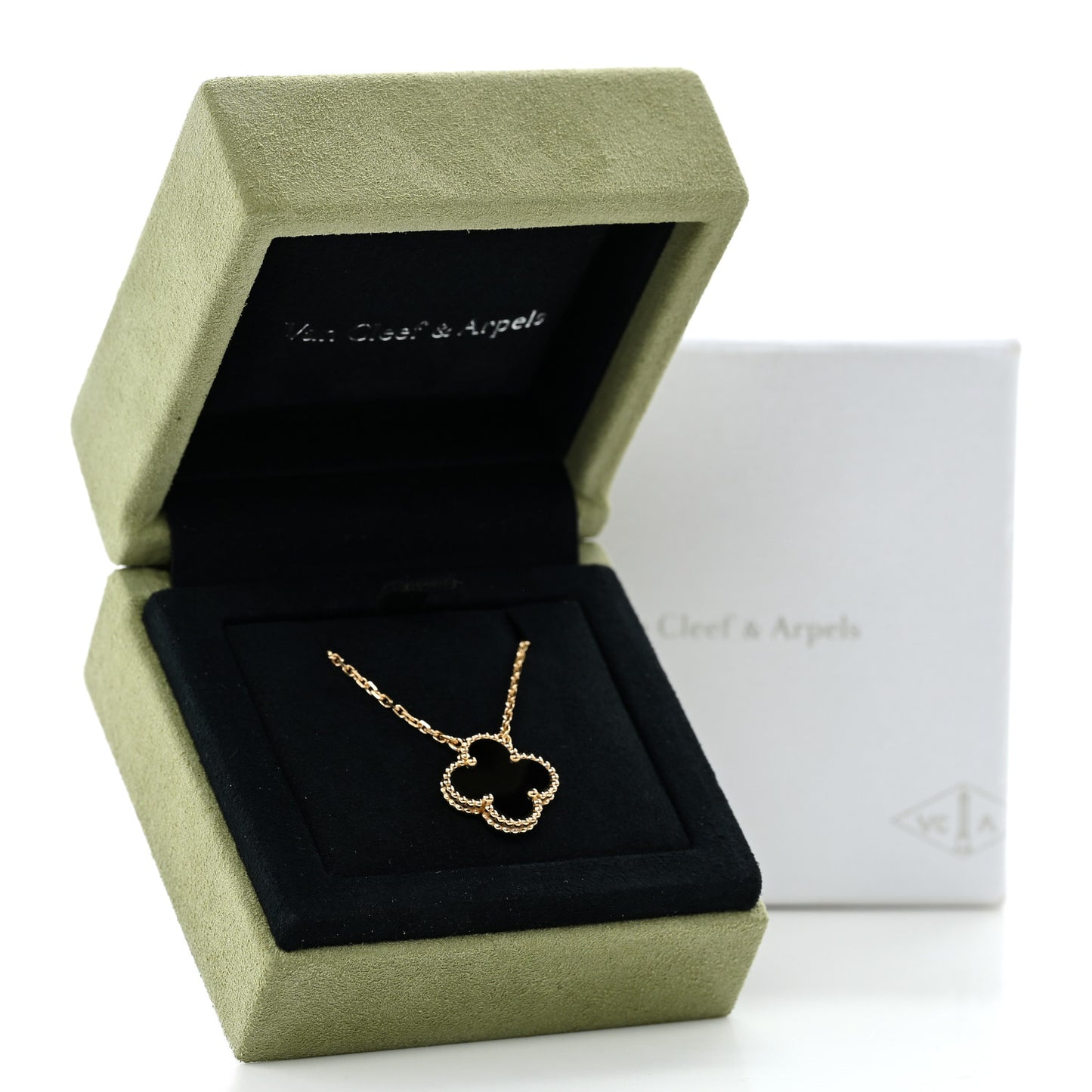 18K Yellow Gold Black Onyx Vintage Alhambra Pendant Necklace